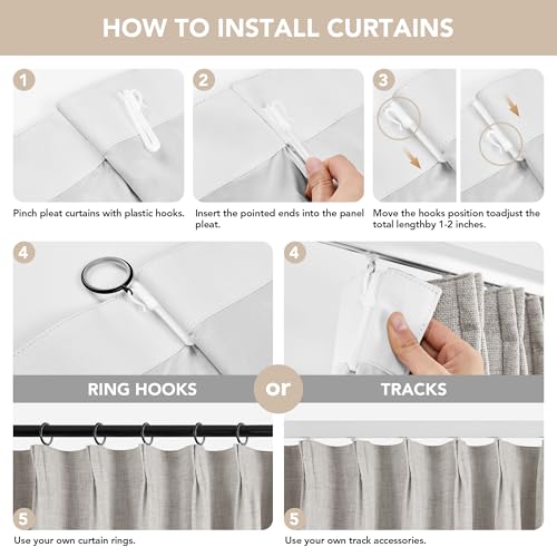 Pinch Pleated 100% Blackout Linen Curtains 84 Inch for Living Room (Khaki/Linen Total Blackout / 60"W x 84"L (Pack of 1))