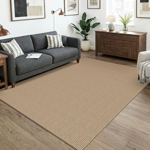 Washable Area Rug 5x7 ft Rubber Backed Non Slip Rugs for Living Room Braided Cotton Bedroom Rug Woven Office Rugs Indoor Floor Carpets for Dining Bedroom Living Room (Orange Beige/Tan/Brown / 5' x 7' (Rectangular))