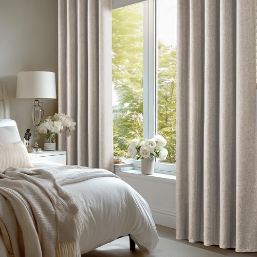 100% Blackout Linen Curtains 90 Inch Long for Living Room Bedroom (Sand/Linen Total Blackout / 52"W x 90"L (Pack of 2))
