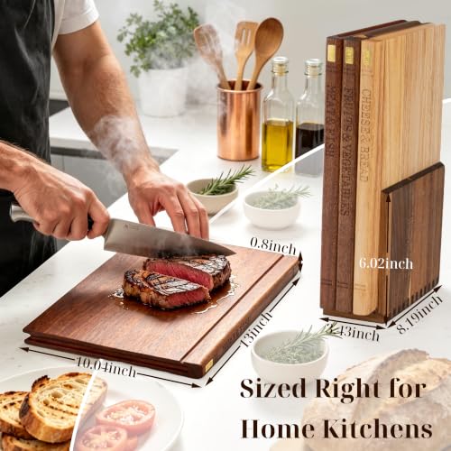 Book Cutting Board Set with Wooden Stand for Home Cooks (Natural Wood Color)