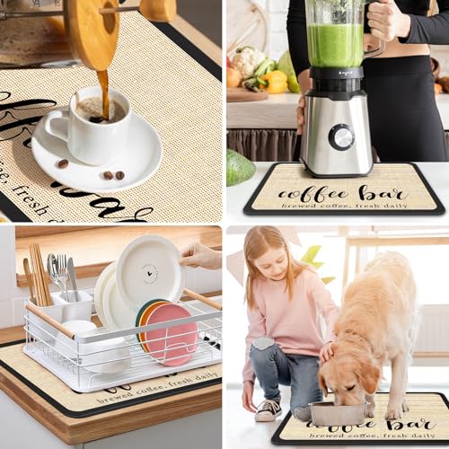 Coffee Mat Dish Drying Mat for Kitchen Counter (31.5" x 17" / Beige)
