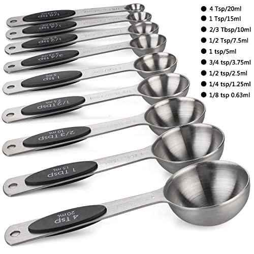 Magnetic Measuring Spoons Set of 9 Stainless Steel Measuring Spoons (Black)