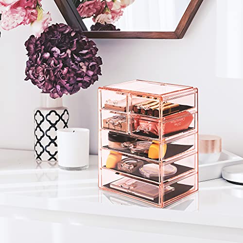 7 Drawer Makeup Organizer with Small & Wide Drawers (Pink / 3 Large, 4 Small Drawers)