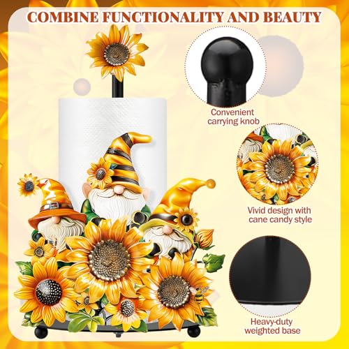 Sunflower Paper Towel Holder Summer Sunflower Gnome Kitchen Decor and Accessories Rustic Farmhouse Dispenser Kitchen Paper Holder Stand with Round Base for Countertop Toilet Home Accessories (Sunflower)