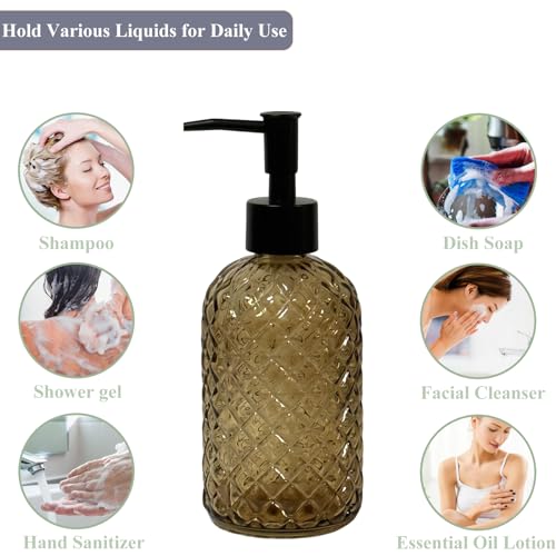 Brown Glass Dish Soap Dispenser for Kitchen (Brown)