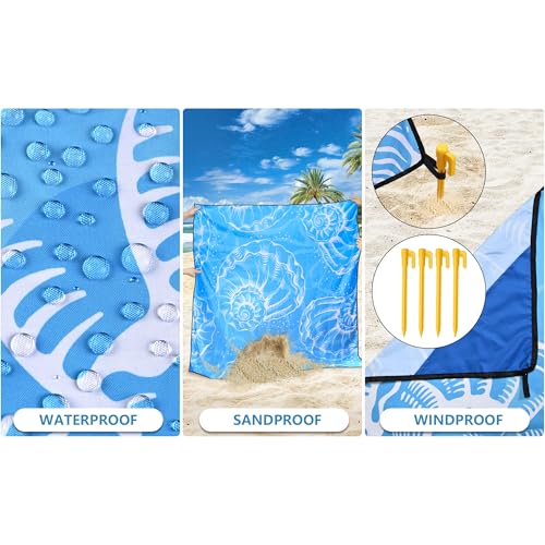 Beach Blanket Mat Waterproof Sandproof for 2 (Large Shell - Blue / 79" X 83"（1-4person）)