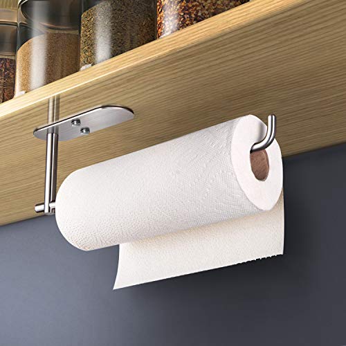 Self Adhesive Paper Towel Holder Under Cabinet Mount (Solid Bar / Silver)
