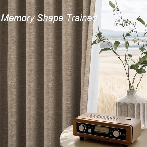 Taupe Burlap Linen Blackout Curtains 63 Inches Long 2 Panels for Small Window Boho Farmhouse Linen Blend Texture Insulated Hook Belt Back Tab Pocket Pleated Drapes Fall Home Decor (Dark Flax / 52"W x 63"L (Pack of 2))