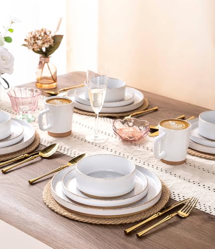 Stoneware Dinnerware Sets for 4 (Service for 4 / White (Handbrush Rim))