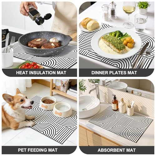Geometric Dish Drying Mat (Geometric-Black / 12" X 20")