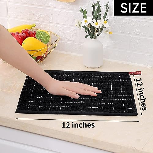 100% Cotton Terry Kitchen Dish Cloths (Black / 12 X 12 - 12 Pack)