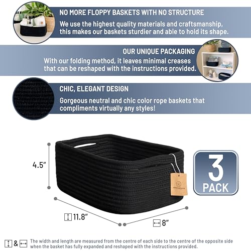 11.8"x8"x4.5” Rectangle Storage Baskets for Shelves 3 Pack (Black / 11.8" x 8" x 4.5")