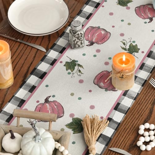 210 GSM Fall Table Runner Home Party Decor 13x72 Inch (13" x 72", Table Runner / Black/Beige/Pink)
