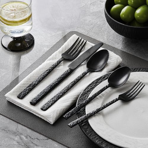 40 Pcs Black Hammered Silverware Set for 8 (Black / 40-Piece)