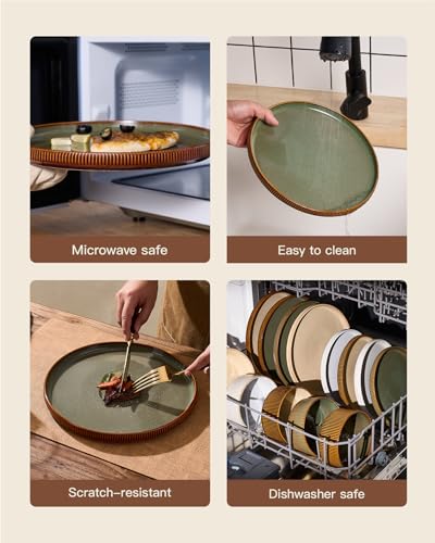 Dinnerware Set for 4 (Moss Green & Brown)