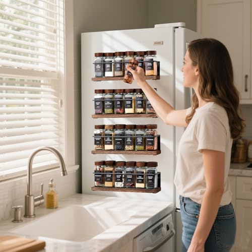 Wooden Lid Magnetic Spice Rack with 24 Jars