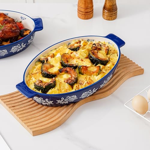 Casserole Dish Baking Dish Ceramic Au Gratin Baking Dish Lasagna Pan Oval Casserole Dishes for Oven (Blue)