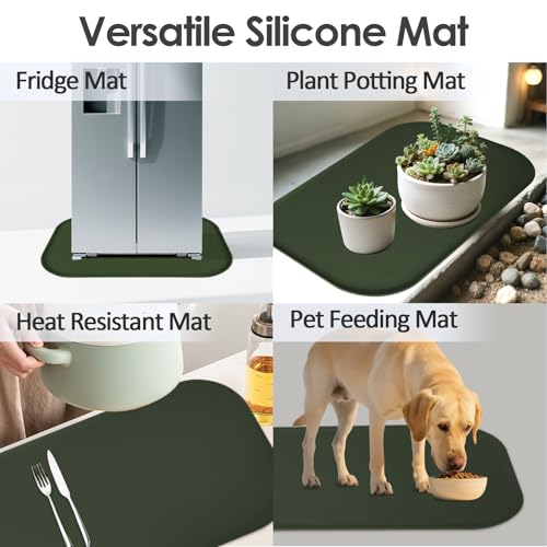 Silicone Coffee Maker Mat with Lip for Countertops (Dark Olive / 24'' x 16'')