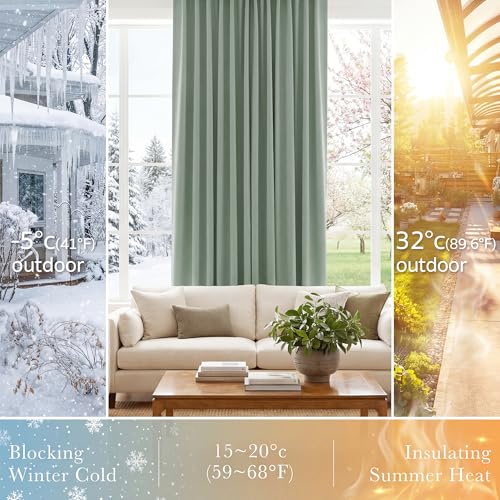 102 inch Long Curtains 2 Panels Set for Living Room Bedroom (Sage Green / 52"W x 102"L (Pack of 2))