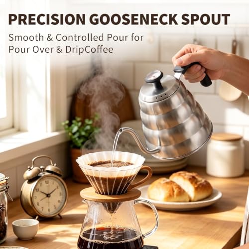 Gooseneck Kettle with Thermometer (Silver)