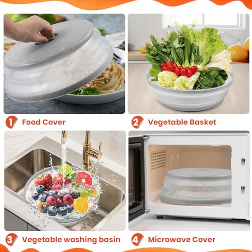 Large Collapsible Microwave Cover for Food (Light Grey)