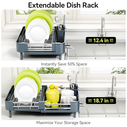 Extendable Stainless Dish Drying Rack for Kitchen Counter (Dark Slate Teal)