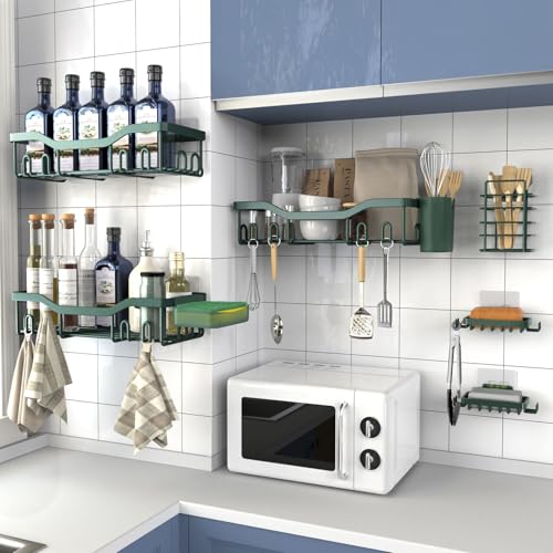 Shower Caddy Adhesive Shower Organizer 8 (Blackish Green / 8-Piece Set)
