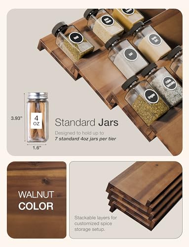 Acacia Wooden Spice Rack Organizer for Cabinet (Walnut / Pack 8)