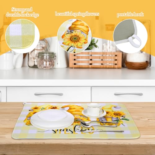 2 Pcs Spring Dish Drying Mat Summer for Kitchen Counter (Sunflower)