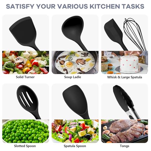 Silicone Cooking Utensils (Black)
