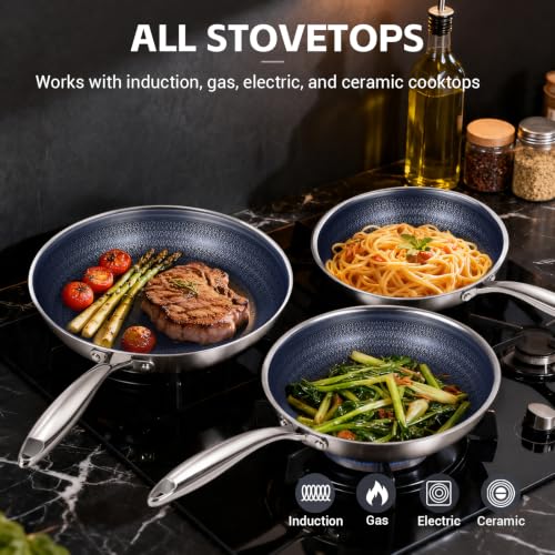 3 Pcs Non Stick Frying Pans Set (Blue Set)