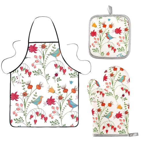 3 Pcs Kitchen Stuff (3 Pack (1x Oven Mitts +1x Pot Holders+1x Y06 Apron))