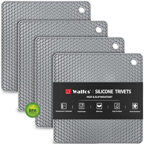Silicone Trivet Mats (7in, 4 Grey Square)