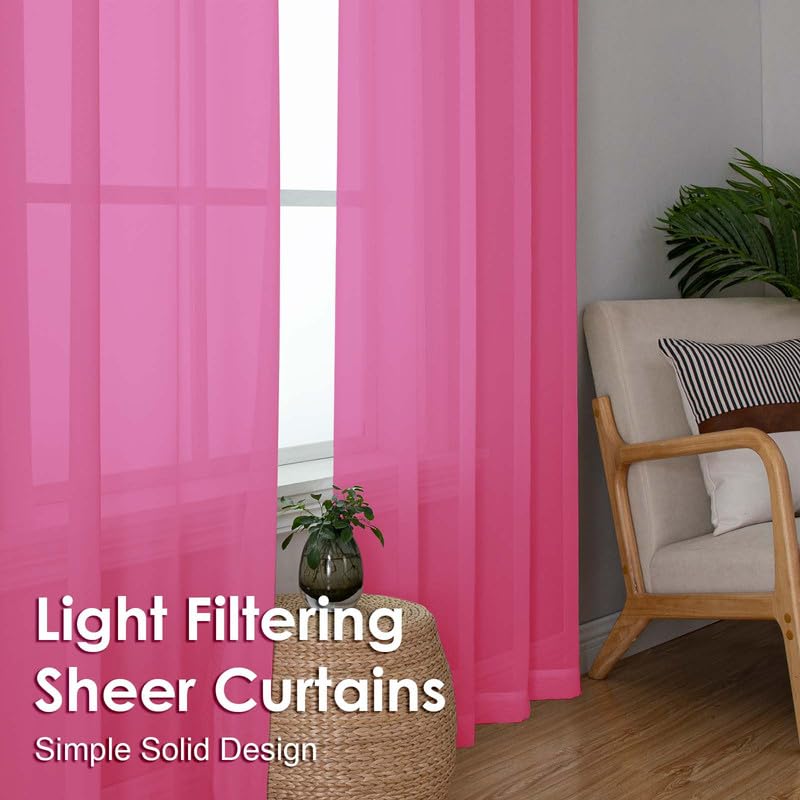 Hot Pink Sheer Curtains 96 Inches Long 2 Panels (Hot Pink / 42"W x 96"L (Pack of 2))