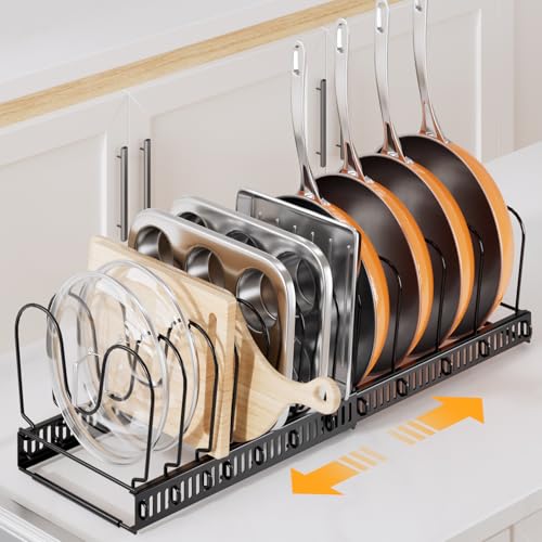 Expandable Pots and Pans Organizer under Cabinet with 12 Dividers (Black / 12 dividers)
