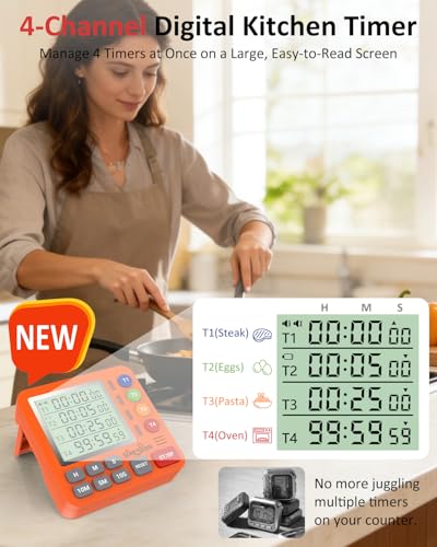 Digital Kitchen Timer with 4 Channel (Orange)