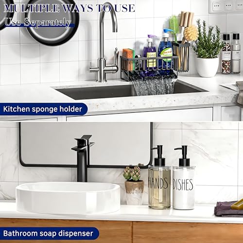 Kitchen Sink Caddy with Dish Soap Dispenser Set (Black+clear)