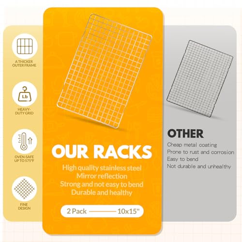 2 PCS Cooling Racks for Cooking and Baking (10‘’x15‘’-Gold)