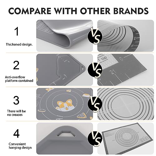 Silicone Baking Mat Sheet and Pastry Dough Cutter (Gray / 20"L x 16"W)