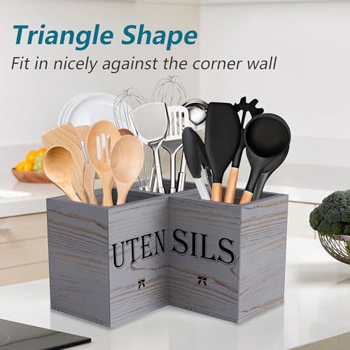 Extra Large Utensil Holder Countertop for Kitchen Counter (Grey Grain)