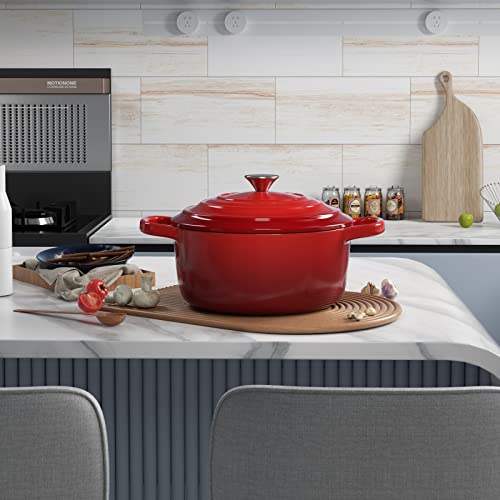 6 Quart Enameled Dutch Oven Pot with Lid (6 QT / Red)
