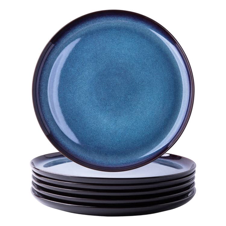 Ceramic Dinner Plates Set of 6 (10.5 Inch for 6 / Reactive-Blue)