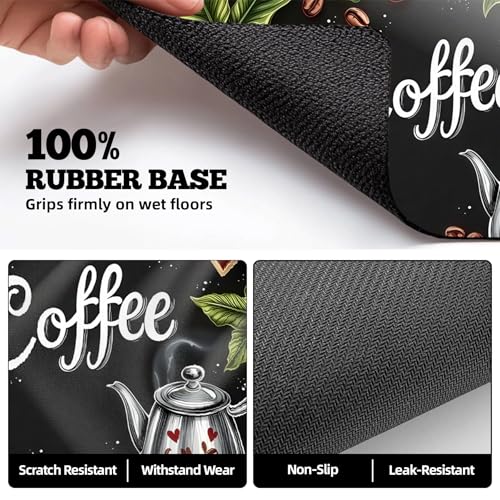 Dish Drying Mat Large Coffee Mat Absorbent Drying Mat for Kitchen Counter Coffee Bar Accessories 32"x 17" (Coffee Leaves)
