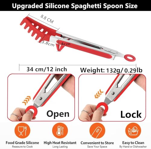 Upgraded 12inch Silicone Spaghetti Spoon & Pasta Tong