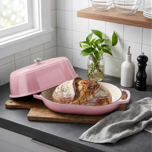 Enameled Cast Iron Dutch Oven Pot with Dome Lid (Pink)