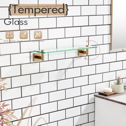 Wall Shelves Bathroom Hardware Glass Floating Shelf 20 (Champagne Bronze / 20-Inch)