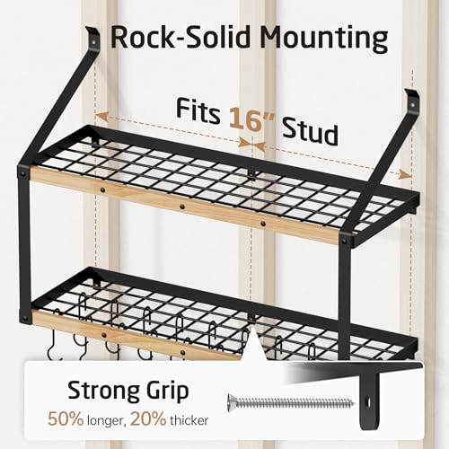 132lb Heavy Duty Hanging Pot Rack Wall Mounted (Double-tier)
