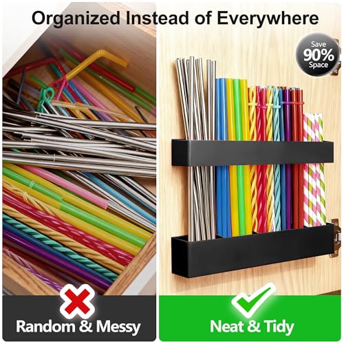9.5” Large Acrylic Straw Holder for Cabinet Door (Large / Black)