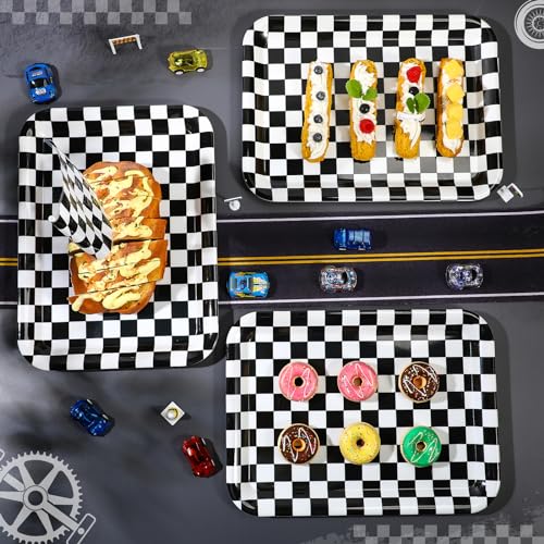 3 Pcs 13 x 10 Inch Black and White Checkered Serving Trays