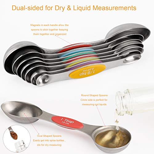 Magnetic Measuring Spoons Set Stainless Steel Dual Sided Measuring Spoons (Color)